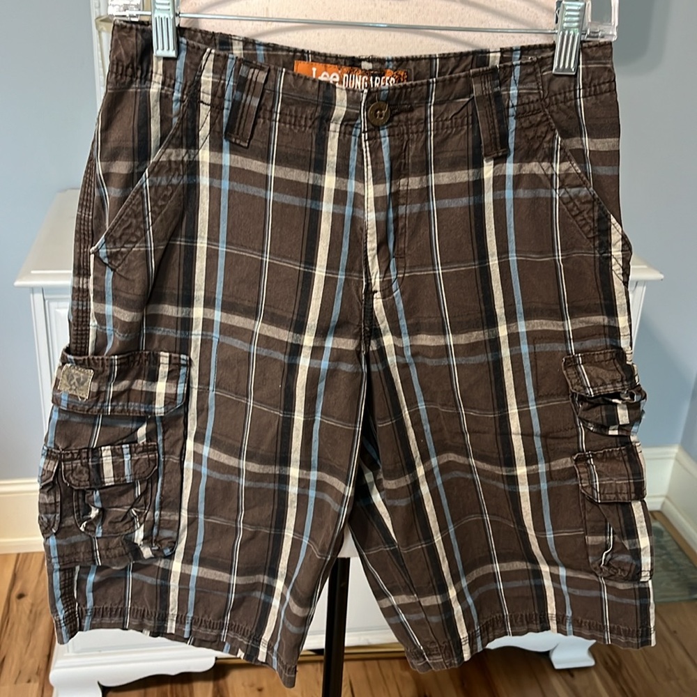 Lee Dungarees Brown Plaid Cargo Shorts Cotton Adjustable Waist Boys 14